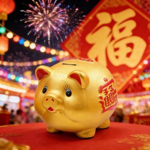 JPTD Ceramic Piggy Bank Gold Animal Coin Saving Box Durable Thickened Pig Money Jar New Year Celebration