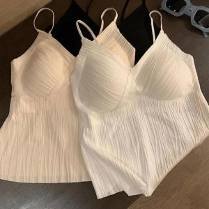 ZEEMIN French Lace Deep V-neck Tank Tops Small Women Backless Outer Wear Inner Wear Short Base Shirt Top with Chest Pad
