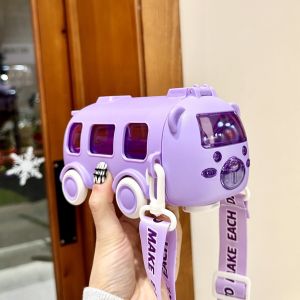 Gelas Air Minum Anak Anti Tumpah Botol Minum 500ML Dengan Sedotan Bus Beruang Tali Panjang Botol Air Minum Anak