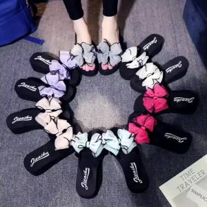 [Free Shipping] New thick-soled wedge flip-flops with bow for women summer non-slip beach shoes for outdoor wear