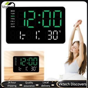 【Vodool】 LED Digital Alarm Clock Electronic Wall Clock Large Number Display Bedside Alarm Clock Temperature/Date Display Desk Alarm Clock for Home Office