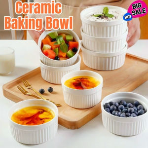 3.5/4/6Inch Kitchen Ceramic Baking Striped Bowl for Baking Cake Creme Brulee Bowl Oven Safe Tools