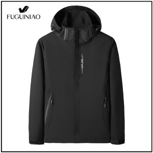 Fuiguiniao Mens Jacket Autumn Casual Light Weight Hooded Tooling Jacket Trend Solid Color Letter Coat Free Shopping