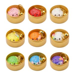 MAXG Phim hoạt hình dễ thương Móc khóa bánh bao nhồi nhân Biểu cảm đầy màu sắc Acrylic Dây Chuyền Bánh Bao Hấp Mô Phỏng Kawaii Thu nhỏ Móc khóa bánh mì cát chảy dây trang trí ba lô