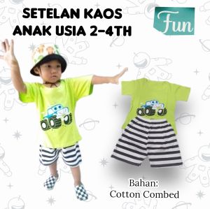 Setelan Baju Kaos Anak Laki-laki Usia 2-4tahun Bahan Cotton combed 24s
