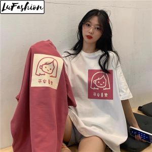 LuFashion Womens Summer Korean Loose Wild Print Round Neck Short Sleeve T-shirt