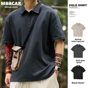 Mmbcar Thương Hiệu Mỹ Kết Cấu Giản Dị tay ngắn Polo Áo Sơ Mi Cho Nam Giới cổ áo buông mềm heavy Weight 260G Cao cấp T-Shirt Mùa Hè