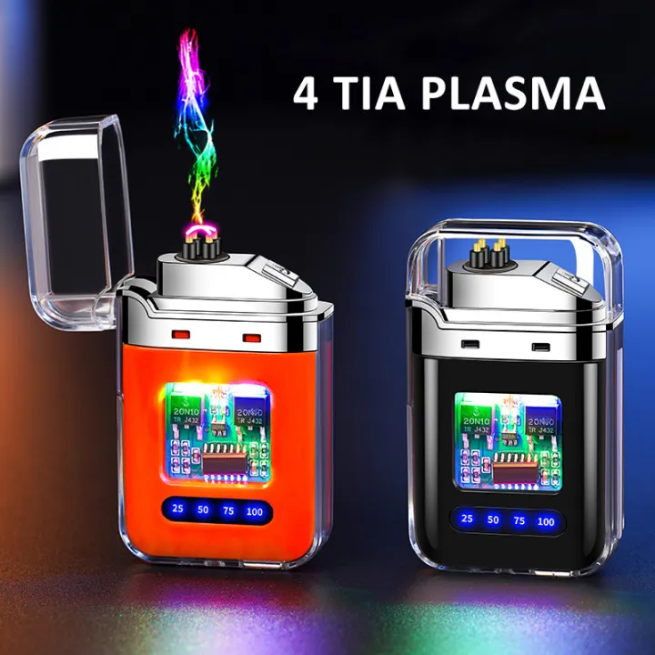  Thiết Bị Đánh Lửa Plasma 4 Tia Hiển Thị Phần Trăm Pin Theo Dõi Dễ Dàng, Vỏ Trong Suốt, Nhấn Nút Là Hoạt Động, Sạc Type C Mới