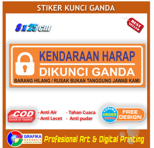 Stiker kendaraan harap kunci ganda sticker peringatan keamanan motor mobil anti pencurian maling