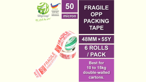 Heavy Duty Fragile Printed OPP Packing Tape (Red & White) 48mm x 50m x 50mic (6 ROLLS) SB56