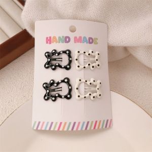 A5TG 4pcs/set Hình học Kẹp tóc Chấm đen trắng Ngọt ngào Thời trang Dễ thương Phụ kiện tóc