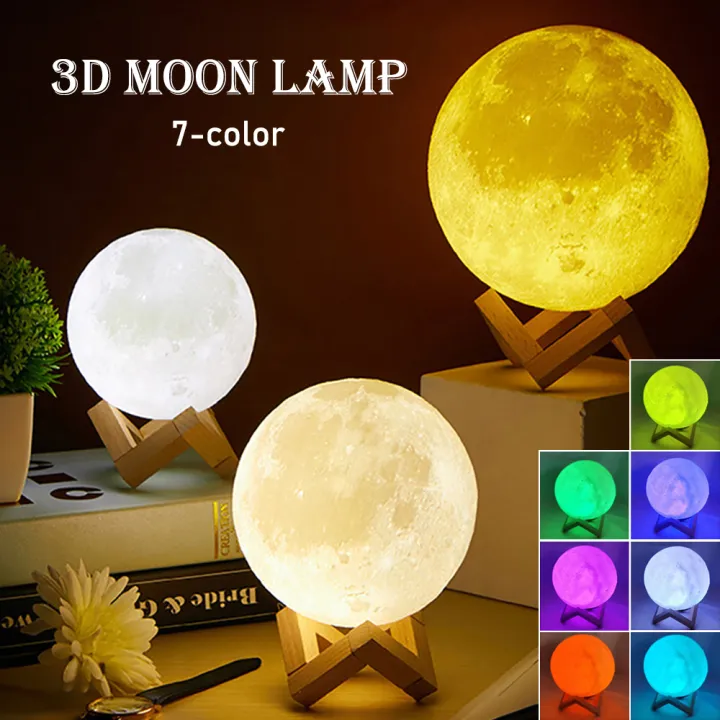 3D Print Moon LED Rechargeable 7 Colors Tap and Touch Control Night Lamp Home Decor Creative Gift Lazada PH