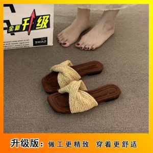 Free Shipping New Summer 2026 Collection Of Flat Sandals For Outdoor Wear: Open-Toe Retro-Style Woven Beach Slides