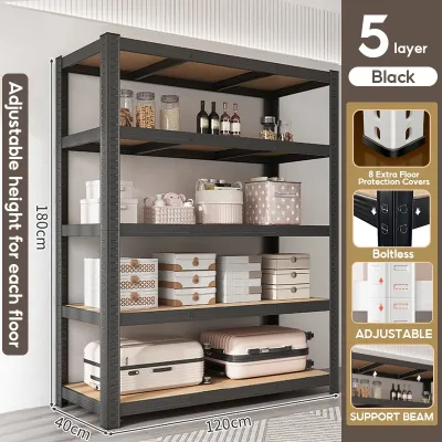 NINI 6 Tier Boltless Rack | Rak Besi Bertingkat | Metal Rack Shelf | High Load-Bearing Easy To Install Adjustable | Rak Dapur Rack Shelf Black | 置物架