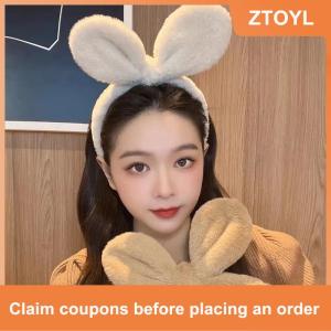 【ZTOYL】 New Rabbit Ear Plush Headband Women Solid Color Plush Hairband Hair Hoop Girls Fashion Makeup Hair Accessories