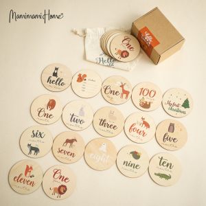 Mamimami Home Baby Monthly Milestone Photo Cards Wooden Milestone Discs Newborn Christmas Gift
