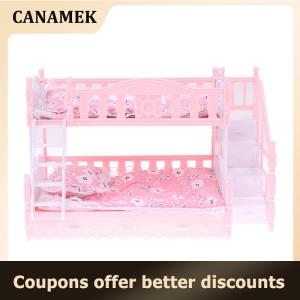 【 CANAMEK 】 Dollhouse Miniature Simulation European Princess Double Bed Doll Furniture Toys