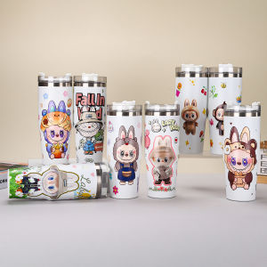 Aqrau 900ml 304สแตนเลส✨Labubu❣️การ์ตูนสแตนเลสถ้วยกระติกน้ำร้อน 30 ออนซ์มูลค่าสูงฟางน้ำแข็งถ้วยรถกลางแจ้ง【50%OFF】 💥💥💥