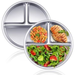 BEBA ใช้ซ้ำได้ จานควบคุมส่วน ไม่แตกหักง่าย 304สแตนเลสสตีล ถาดอาหาร3ช่อง น้ำหนักเบามาก อุปกรณ์อเนกประสงค์ จานอาหารค่ำแบ่ง ผู้ใหญ่และผู้ใหญ่