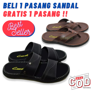 sendal laki2 dewasa 2023 sandal kulit pria BELI 1 GRATIS 1 sandal slop cowok terbaru 2023