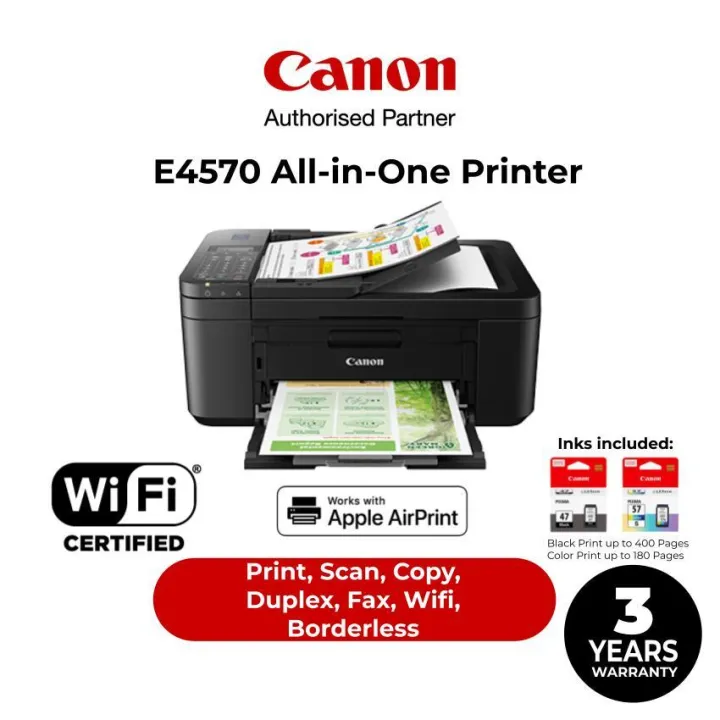Canon PIXMA E4570 Inkjet Printer | A4, Ink Efficient, Auto Duplex Print, Scan, Copy, Fax, WiFi.