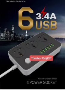 SC3604 Power Socket Ada 6 Port USB Ada Stop Kontak Charger Max 3.4 Ampere Multi Port International