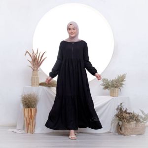 GAMIS PLAIN POLOS DRESS WARNA HITAM GAMIS TWILL RAYON CANDI MEKAR GAMIS SHALDA