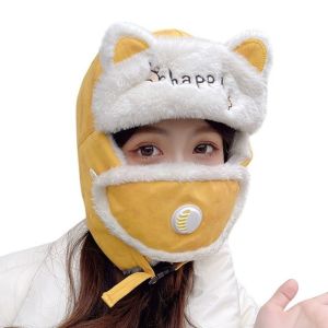 NOONOOR Cat Ear Winter Trapper Hat Windproof Plush Warm Ventilation Valve Earflap Hat Gifts Adjustable Ski Hat Bomber Cap Winter Cycling