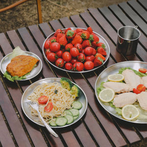 Outdoor Hiking Stainless Steel Plates Heavy Duty Dinnerware for Camping and BBQ