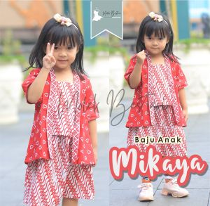 MIKAYA Baju Setelan Seragam Batik Anak TK SD SMP 1-13 Tahun Model Kebaya Jumputan Anak Perempuan Warna Merah