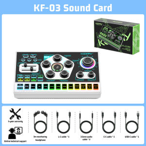 KOORFLY KF03 Live Sound Card Live Streaming Mixer 48V Professional SoundCard 20 Sound Effects Bluetooth Sound Mixer