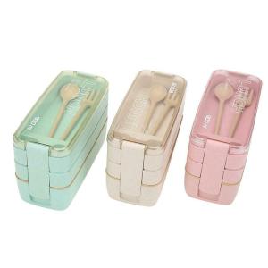 Hộp Cơm 3 Tầng Lúa Mạch Lunch Box + Tặng Kèm Muỗng Nĩa