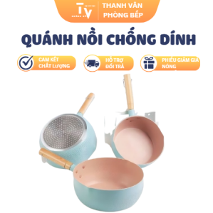 Quánh Nồi Chống Dính Màu Pastel Có tay Cầm Gỗ (TV144)