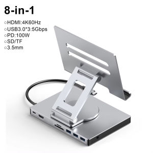 Kebidumei 9 in 1 USB C HUB Tablet Holder Docking Station 4K60Hz HDMI 1000Mbps Ethernet USB3.0 5Gbps Data Transfer PD100W for Tablet Phone