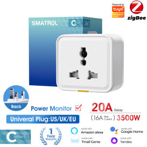 Smatrul Tuya Zigbee Smart Plug Universal Plug Socket Adapter Power Monitor 16A Timer App Remote Outlet Voice Works With Alexa Google Home