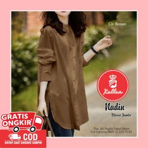Blouse Atasan Wanita Korean Style Lengan Panjang Jumbo Tebal Nadin Blouse Fashion Kekinian - XELLEA