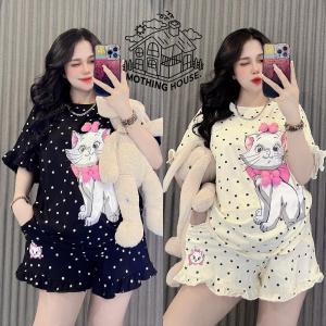 Casual Sets Terno for Women Korean Fashion Summer New Cat Print Ruffle Edge  Loose Short-sleeved Shorts