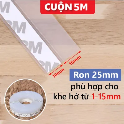 Cuộn Ron Dán Cửa Chống Bụi 5M x 25MM Bằng Cao Su Mềm Miếng Dán Chân Cửa Màu Trắng Chống Bụi Bẩn Chắn Gió Lùa Đa Năng
