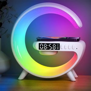 Loa Bluetooth RGB 4 trong 1 đồng hồ sạc không dây Đèn bàn đa năng đèn xung quanh loa BT sạc không dây 15W di động trên 10 chế độ màu sáng với AP zweicx
