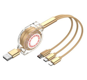 Kabel Data Roll 3 In 1 2.4A Panjang 1 Meter Micro Usb Tipe C AH133 Kabel Stretch Roll 3 In 1 Dapat Ditarik