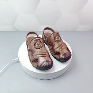 Summer New Mens Leather Sandals: Dual-Use Genuine Leather Handmade Closed Toe Sandals