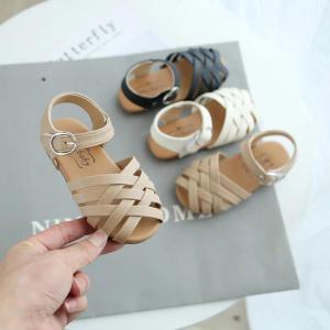 2026 Cross-tied Summer Girls Beach Shoes Classic Black White Pink Roman Sandals Cut-outs Kids Girl Sandals for Children H051442026