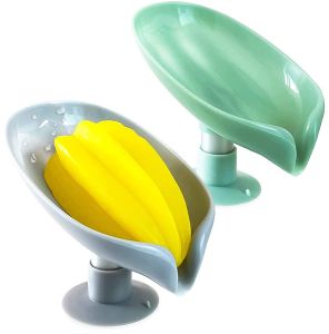 Acb Soap Box Sink Soap Drain Holder Tray Plastic Creative Sponge Cleaning Brush Drying Case Bathroom Leaf Shape Rack Upgrade Suction Design