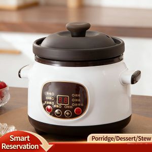 Multifunctional Electric Ceramic Slow Cooker Intelligent Timing Keep Warm Stew Pot for Household Use