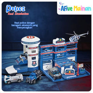 [AFive] Set Mainan Kendaraan Polisi 2 Mobil 1 Helikopter Alloy Edukatif Simulasi Anak Laki Laki