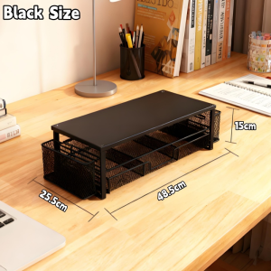 2 Tier Desktop Organizer Computer Monitor Stand Rise with Storage Drawer and 2 Pen Holders Laptop Printer Stand for Workspace Office Supplies