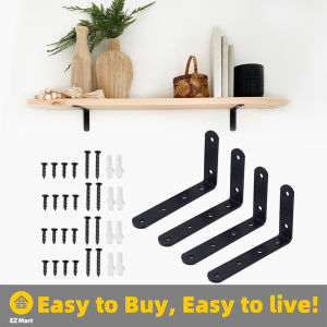 【Fast Shipping】 4Pcs 90 Degree L Shape Iron Material Silver Black Color Wood Shelf Bracket Heavy Duty Angle Shelf Bracket Support Heavy Duty Cast Iron Wall Mounted L Bracket