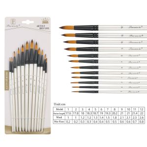 【1 CÁI MIỄN PHÍ SHIP】NEXTYOO 12Pcs Đầu phẳng tròn nhọn Bộ cọ vẽ màu nước Nylon Tóc mềm Bản vẽ tay màu nước Thời trang Các nghệ sĩ Bàn chải phẳng Quà tặng