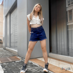 DISYAK - Hotpants Jeans  Celana Pendek Wanita Non Stretch Pocket Dark Blue 1023-2023