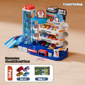 SmartBuy Kids Automatic Parking Garage Dinosaur Highway Track Set Lift Elevator Interactive Car Playset Toys